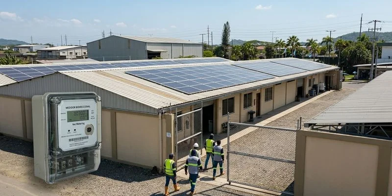 Empresa generando su propia energía con paneles solares mediante generación distribuida
